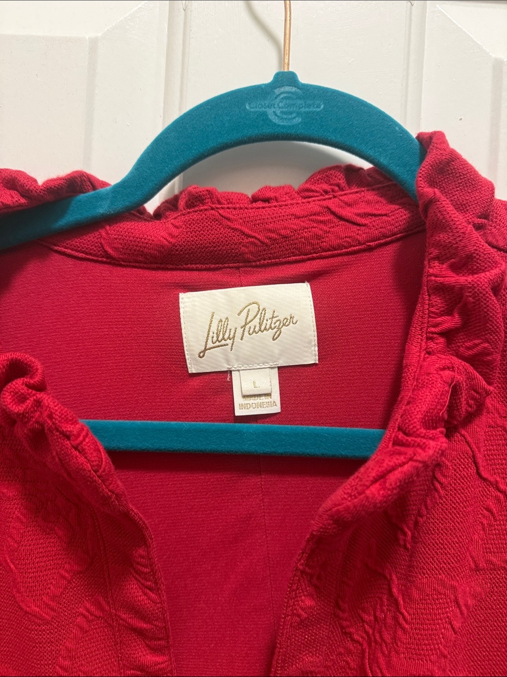 Lilly Pulitzer Bright Red Textured Puff-Sleeve Midi Dress, SZ L - Picture 2 of 3